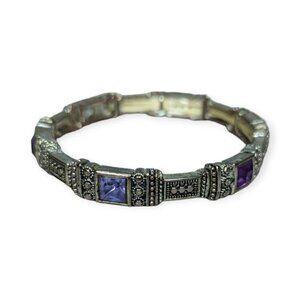 Silver Tone & Purple Amethyst Stretch Bracelet